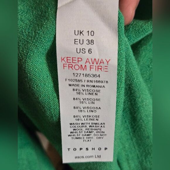 Topshop Bardot Off-Shoulder Short Sleeve Blouse Sz 6 Green - Picture 10 of 13